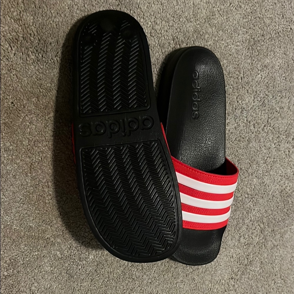 Adidas Red and White Slide Sandals
